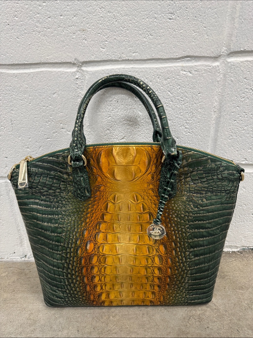 Brahmin Duxbury Bayleaf Ombré Green and Amber Croc-Embossed Leather Satchel - Picture 2 of 12